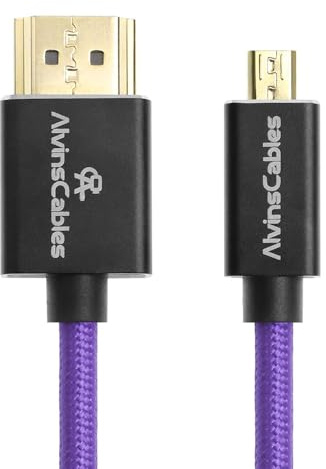 Alvin's Cables 8K 2.1 Micro HDMI a HDMI Cavo arrotolato per Atomos Ninja V, 8K@60Hz 4K@60Hz Cavo HDMI ad alta velocità per Sony A7RIII A7II A7M3, per Canon R5 M6, per Fujifilm X-T4, viola per cuffie