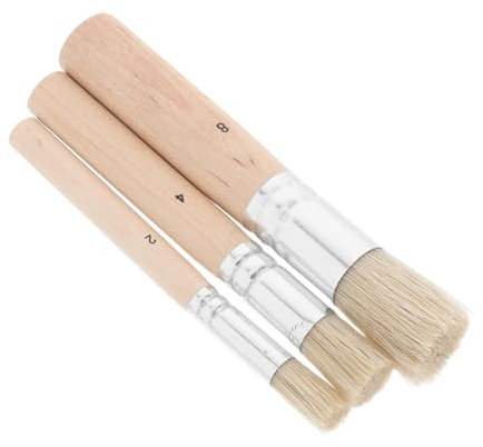 Lurrose 3pcs Round Bristle Brush Set Stencil Paint Brushes for Diy Arts Crafts Chalk Wax Painting Model Detail