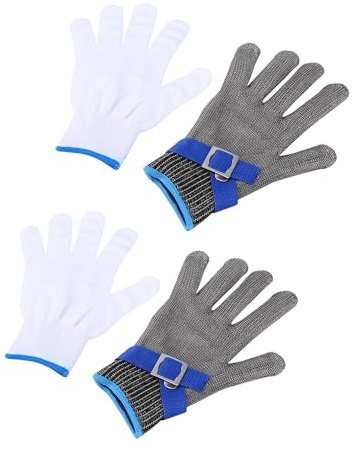 Guante resistente al corte A9, guante metálico de malla de acero inoxidable, anticorte para cocinar, trabajos industriales, pelar ostras, tallar madera, jardinería, rebanar con mandolina(M 2Pcs)