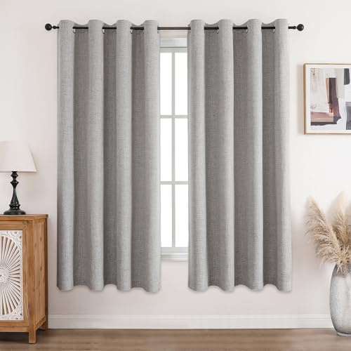 CUCRAF, Set di 2 tende 100% opache in lino - Con occhielli - Oscuranti - 183 x 117 cm (A x L) - Protezione dal freddo - Insonorizzazione - Per soggiorno, camera da letto