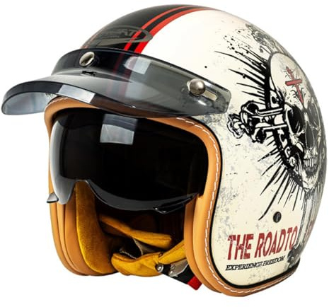 Casque Vintage Bols Casque Mobylette avec Visière Casque Face Ouverte Demi Casque Scooter pour Scooter Racing Femmes Hommes Homologué ECEDOT Demi-Casque Jet