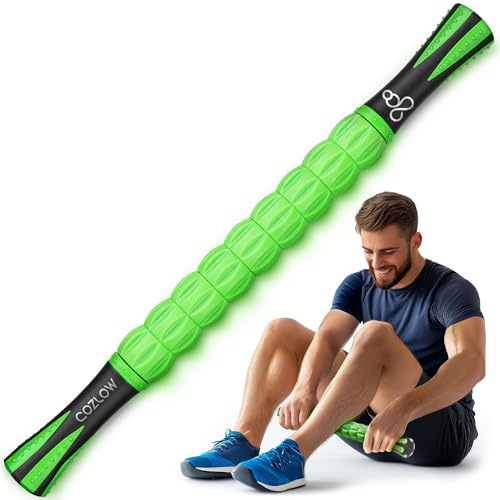 Massage Roller Stick - Fern Green - Hand Held Body Massager with 9 Rollers & Non-Slip Handles - Deep Tissue Massage & Muscle Recovery - Leg, Back, Arm, Thigh, Butt Sculpting Tool - by Cozlow