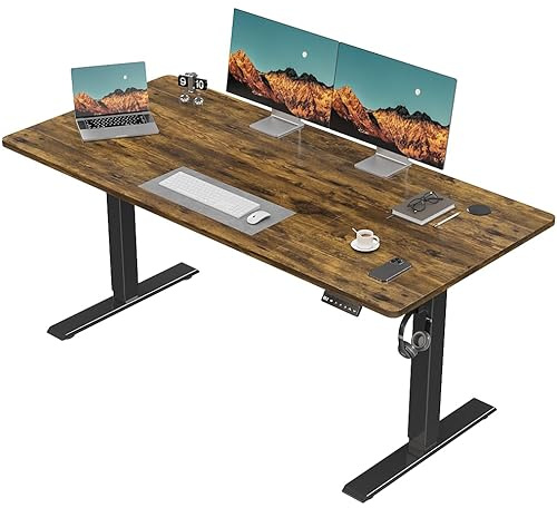 TRIUMPHKEY Höhenverstellbarer Schreibtisch 130 x 60 cm, Schreibtisch Höhenverstellbar Elektrisch, Ergonomischer Steh-Sitz Tisch Computertisch für Home Office, Braun