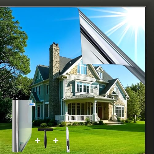 Evofensteere Film UV - Protection contre la chaleur - 44,5 x 200 cm - Film miroir autocollant pour fenêtre - Brise-vue - Film solaire sans résidus - Pour l'intérieur ou l'extérieur - Film thermique