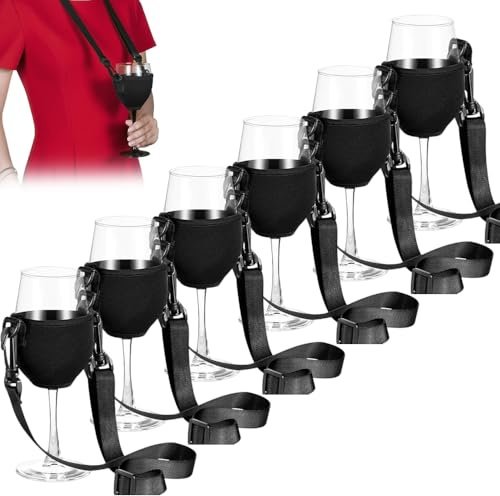 HOVCEH 6 Stück Weinglashalter zum Umhängen, Verstellbar Weinhalter zum Umhängen, Tragbare Festival Weinglas Halterung zum Umhängen für Weihnachten, Weinfest, Hochzeit, Geburtstag, Party, Picknicks