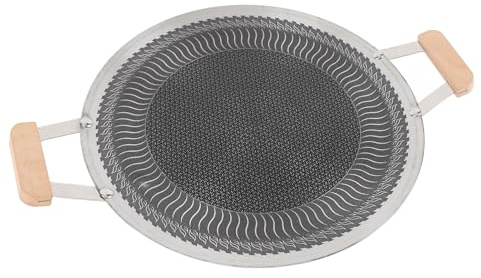 TOPINCN Koreanische BBQ-Grillpfanne, Runde Grillplatte aus Edelstahl mit Antihaftbeschichtung und Holzgriffen, 12 Zoll Durchmesser, Schnelle und Gleichmäßige Erwärmung, Geeignet für (34 cm)