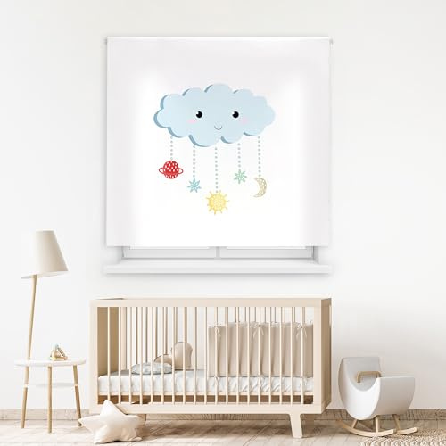 Blindecor Digital | Rollo durchscheinend Bedruckt | Kinderfamilie | Modell F-hängende Wolke | 110 x 180 cm (Breite x Höhe) Stoffgröße 106 x 175 cm | Fensterrollos
