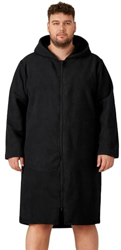 Weecreeture Kapuzenhandtuch-Poncho mit Reißverschluss und Tasche, Surf-Poncho für Damen und Herren, Strand-Bademantel, Wickelmantel, Schwarz, XL