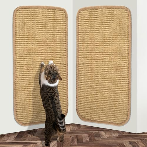 Lot de 2 planches à gratter en sisal pour chat - Pour protéger les tapis et les canapés - Fixation adhésive double face - 50 x 25 cm