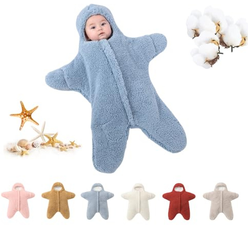 Generisch Baby Sternförmiger Overall,Baby Schlafsack,Neugeborenes Baby Kapuzendecke,Cartoon Seestern Mantel,Kuscheliger Swaddle für Reisen & Alltag