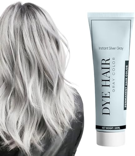 Graue Haarfarbe | 4x1.4cm Silber Blonde Haare Farbstoff | Langlebiger natürlicher Cremefarbstoff Conditioner 100ml | Professionelle Haarfärbung für Männer und Frauen, Salon oder Hausgebrauch