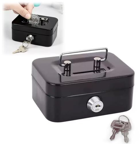 Elegant Geldkassette Aus Stahl,Kleine Geldkassette Kleiner Safe,Geldbox Abschließbare Kasse Abschließbar Mit Schlüssel,Für Münzen & Scheine (Schwarz)