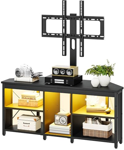 YITAHOME 115CM Corner TV Stand Cabinet with Bracket, LED Lighting Corner TV Unit for up to 70 Inch TV with Mount and 5 Open Gaming Entertainment Center Shelves for Living Room, Bedroom