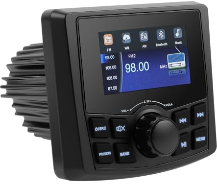 Liwogi Estéreo marino para barco BT5.0 Reproductor MP5 FM/AM Radio receptor IPX6 impermeable WHF náutico fijo para Marine Yacht Camper