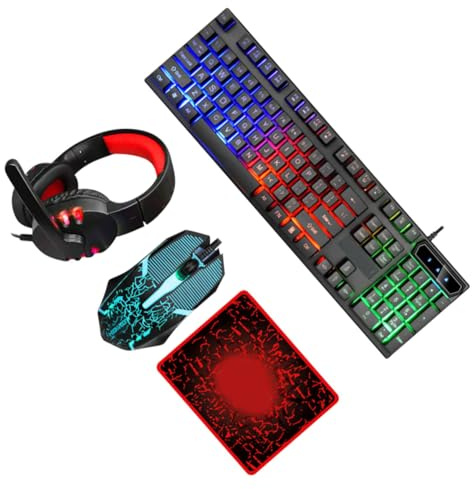 Kisangel Rgb Backlit Keyboard Mouse Headset Combo Wired Ergonomic USB Mouse Keyboard Set for Home Office Gaming