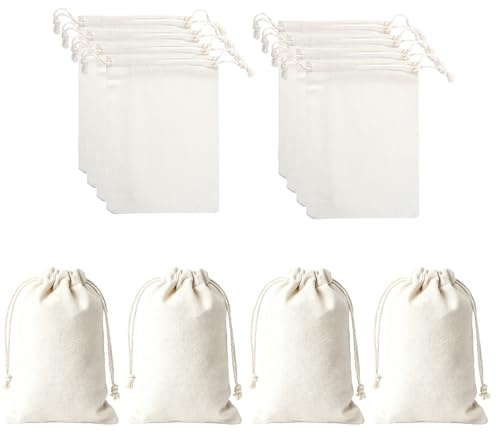 OFFASST 12 Piezas Bolsitas de Tela 10x15cm con Cordón, Bolsas Regalo Pequeñas Reutilizables para Bodas, Cumpleaños, Navidad, Joyas y DIY