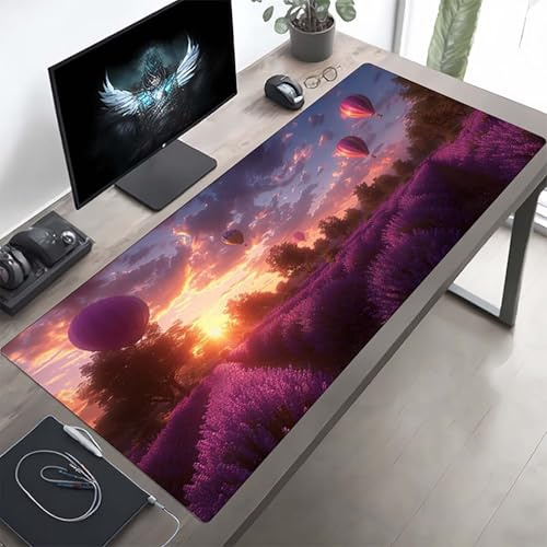 Gaming Mauspad 700x300x3 mm Gaming Mousepad XXL Blume Lila Mauspad Schreibtischauflage, Genähte Kanten Mausmat, rutschfeste Gummibasis, Schreibtisch Schutz für Home Büro, Geschenke PjY10632 R-1