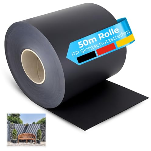 Ulimex Sichtschutzstreifen PP 50m Rolle für Doppelstabmattenzaun 200 mm, Zaun, Sichtschutz, Passgenau ohne Klemmen, Anthrazit RAL 7016, durchgefärbt & Blickdicht, UV-beständig, 191mm x 50 Meter