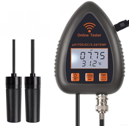 Moniteur de pH WiFi, testeur de qualité de l'eau 5 en 1 avec mesure de la température et de la salinité, surveillance intelligente pour aquariums et hydroponie, noir (WF991)