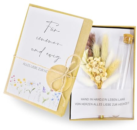 Geldgeschenk Hochzeit,Hochzeitsgeschenke für Brautpaar Geld,Geldgeschenke Hochzeit Verpackungenbox mit Hochzeitskarte Trockenblumen Hanfseil Kunststoff Reagenzglas Band Kraftpapier Anhänger (B)
