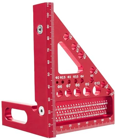 8mm Thickened Aluminium Alloy 3D Multi-Angle Carpenter Square, Woodworking Toolsand Precision Measurement Tool, Drilling Aidand Scribing Rulerfor Woodworking and DIY Projects (Red)