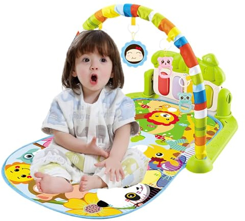 Alfombra de actividades para bebés - Gimnasio para bebés y colchonetas de actividad física para patadas | Colchoneta de actividad para gimnasio con colchoneta desmontable con juguetes sensoriales para