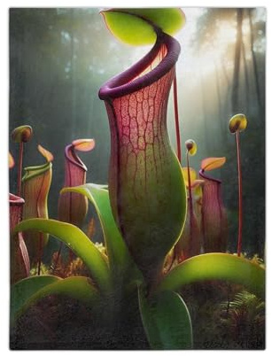 Velveteen Microfiber Blanket - Pitcher Plant (Nepenthes) Inspired - Tropical Swamps & Forests