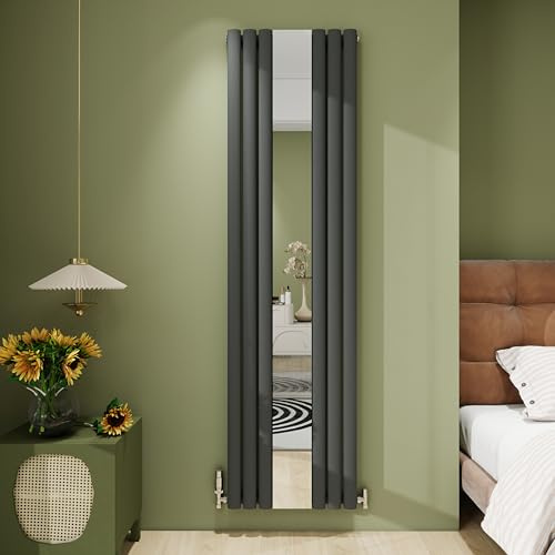 Biubiubath 1800x499mm Vertical Modern Mirror Radiator Anthracite Oval Column Designer Central Heating Radiator