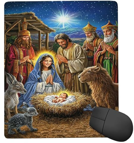 Mouse Pad Jesus Was Born, Small Mouse Mat 32 x 26 cm with Non-Slip Rubber Base, Waterproof Mousepad, Gaming Mousemat for Women Kids Men Laptops Keyboard Tray Home Traveling Office Accessories d-923
