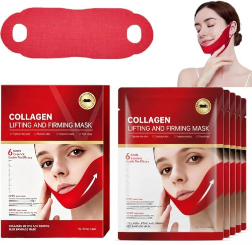 5 piezas de mascarilla de colágeno V-Line para papada, reductor de papada para mujer, mascarilla lifting facial con ácido hialurónico, para reafirmar la piel y prevenir la flacidez