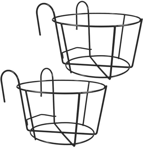 Support de Pot de Fleurs Noir en Fer, Lot de 2, Cadre à Fleurs pour Balcon | Support Pot de Fleur Balcon, Porte-fleurs de Jardin, Support à Fleurs en Métal Ajouré