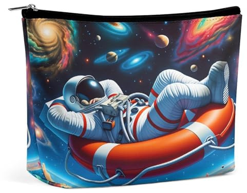 The Astronaut is Lying on A Lifebuoy Makeup Bag for Purse, Bags for Women with Zipper Travel Toiletry Pouch Makeup Bags for Toiletries Cosmetics