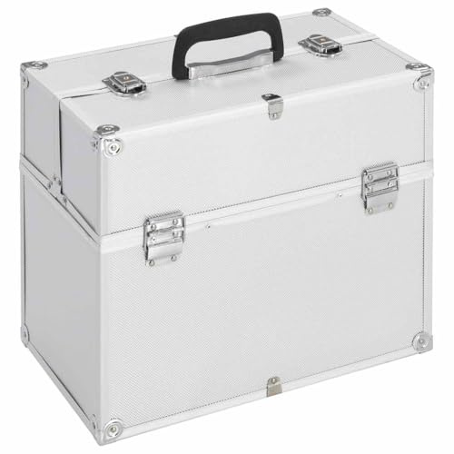 Kaloriko Kosmetikkoffer Aluminium silbern 38x23x34 cm mit ausziehbarem Fach abschließbar Tragegriff ideal für Reise Urlaub und Handgepäck Makeup Organizer Aufbewahrung Kulturbeutel Schminktisch