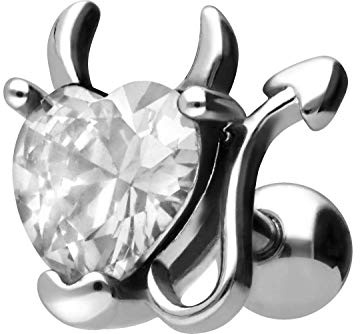 PIERCINGLINE Ohrpiercing aus Chirurgenstahl - Teufelsherz Piercing als Ohrstecker oder Helix in 2 stylischen Farben