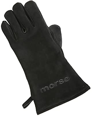 Morsø Kaminhandschuh, Links – hitzebeständiger Ofenhandschuh aus dickem Leder, Grillhandschuh für In- und Outdoor, im cleanen Design, Schwarz