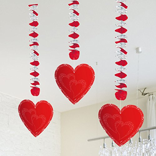 Folat Deckendekorationsset, 3-teilig, groß, Liebe, mit roten Herzen, für Hochzeit und Valentinstag/Party zum Aufhängen/Dekoration für Währung, Hochzeit, Hochzeit