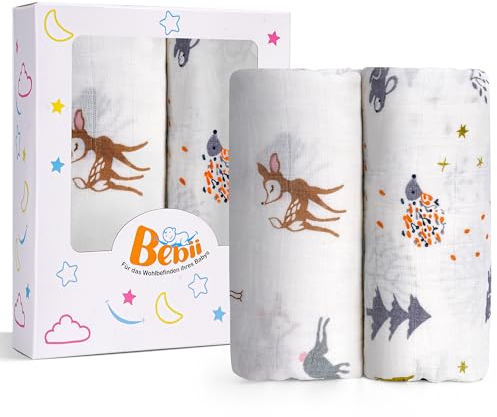 Bebii - Mulltücher Set, 2 Stück 120x120cm Groß – Spucktücher, Weiche und Atmungsaktive Musselintücher, 100% Baumwolle, Für das Wohlbefinden Ihres Babys