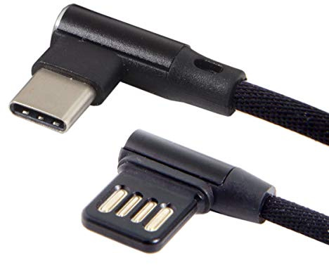 Cablecc Micro USB-C 3.1 Tipo-C a Izquierda Ángulo Derecho 90 Grados Cable de Datos con Funda para Tablet y Teléfono de 15 cm