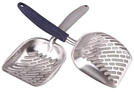 Katzenstreuschaufel, robuste Metallschaufel für Heimtier-Einstreu, leicht zu reinigen, Blau weiß schwarz zufällig senden (14” x 5.5” x 1.67”)