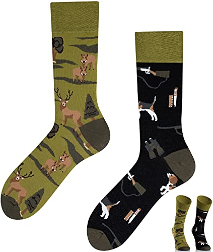 TODO COLOURS Chaussettes Mottif - Chasse - Fantaisie, Humour, Homme, Femme, Chaussettes Couleur - sanglier, cerf, forêt, chien, jumelles (43-46, Chasse)