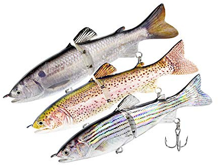 ODS 3 Stück Fischköder 2-Abschnitt Kunstköder Wobbler Angelköder mit Drillingshaken für Barsch Zander Forellen Hecht (F2J04-kit 2)