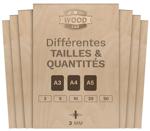 WoodLab 50 x Sperrholzplatten aus Birkenholz, 3 mm (± 0,5 mm), 29,7 x 21 cm, A4, rustikales Holz platte, zum Dekorieren, Basteln, Gravieren