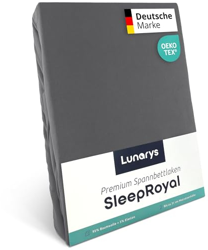 Lunarys® SleepRoyal Luxus Spannbettlaken 200x200 cm - Grau - 250 g/m² Premium Bettlaken - 40 cm Steghöhe - für hohe Matratzen, Boxspringbett & Matratze + Topper & Wasserbett - Stretch Jersey