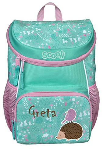 minimutz Mini-Me Kindergartenrucksack 3-6 Jahre mit Namen bedruckt | Motiv Igel & Vogel in Pastellgrün für Mädchen | kleiner Rucksack mit Brustgurt gepolstert (Ida Igel)