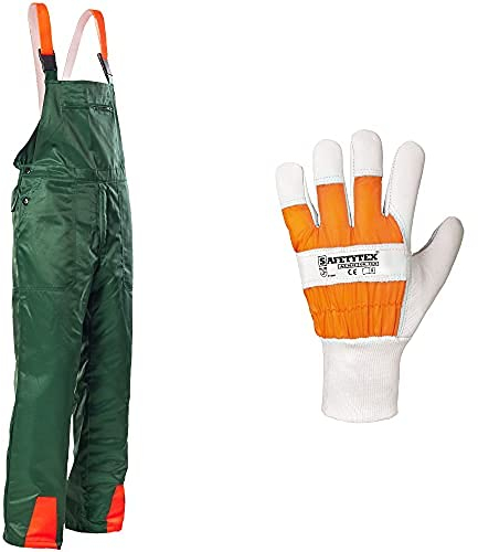 Safetytex Forstschutz Set - Schnittschutzlatzhose + Forsthandschuhe - 2 TLG Forstschutz Set - KWF geprüft - Für Forst & Garten