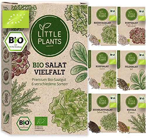 Bio Salatsamen Set - 6 Sorten Salat Samen, Saatgut für Garten Balkon Hochbeet und mehr - Pflanzensamen Set