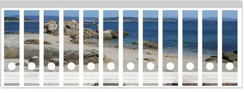 Wallario Ordnerrücken Sticker Felsen auf einem Sandstrand - Rückenschilder für 12 breite Ordner, Klebeetiketten
