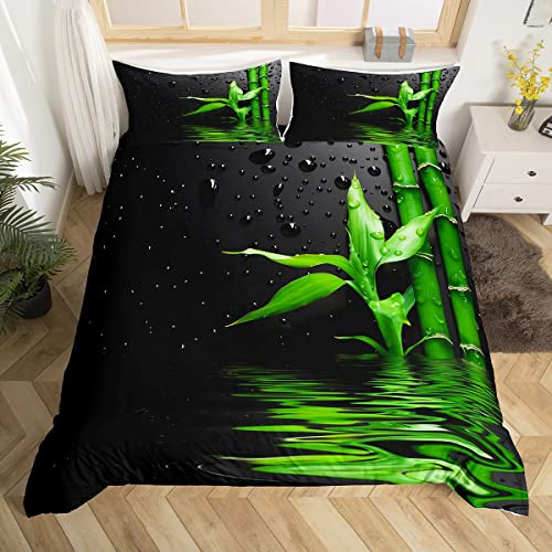 Parure de Lit en Bambou 140x200cm Zen Méditation En Forme de Larme Ensembles de Housse de Couette Branches de Feuilles Botaniques Housse de Couette Décor de Chambre Collection de Literie 2Pcs