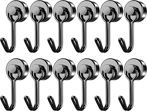 FINDMAG Magnetic Hooks, 12 Pack 40 LBS Swivel Swing Neodymium Magnet Hook, Black Magnetic Hook for Fridge, Strong Magnet Hooks for Hanging, Camping, Kitchen, Ceiling, Workplace