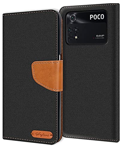 Verco Coque pour Xiaomi Poco M4 Pro, Étui Portefeuille Compatible avec Poco M4 Pro 4G Case Textures de Fibre Housse de Protection, Noir